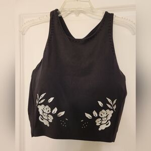Black crop, silver floral detail, cutouts